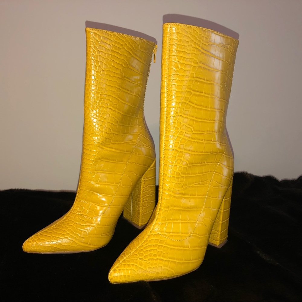 Yellow Croc Faux Leather Boots